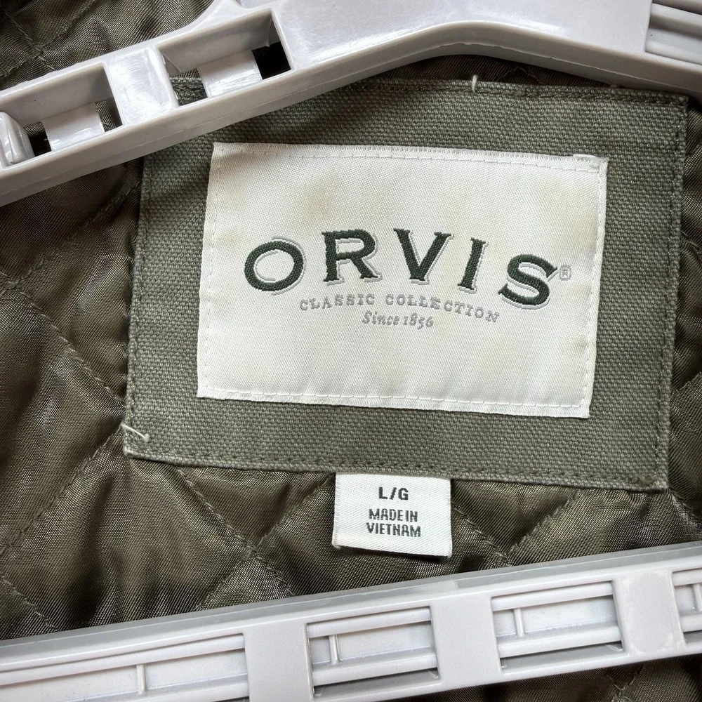 Orvis Field Jacket Men's L Olive Quilted Lined Barn Chore Coat Corduroy Collar